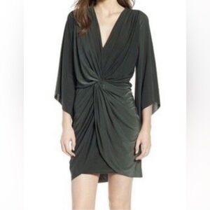 MISA Los Angeles Teget Draped Knot Front Cocktail Dress Olive Green Size XS